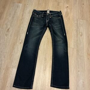 Miss Me Men's Straight Jeans - Dark Indigo with White Stitching